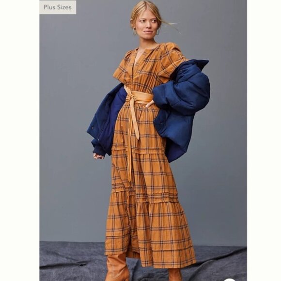 Anthropologie Dresses & Skirts - NWT Maeve by Anthropologie Somerset Maxi in Maize Plaid Tiered Cotton Dress 2X